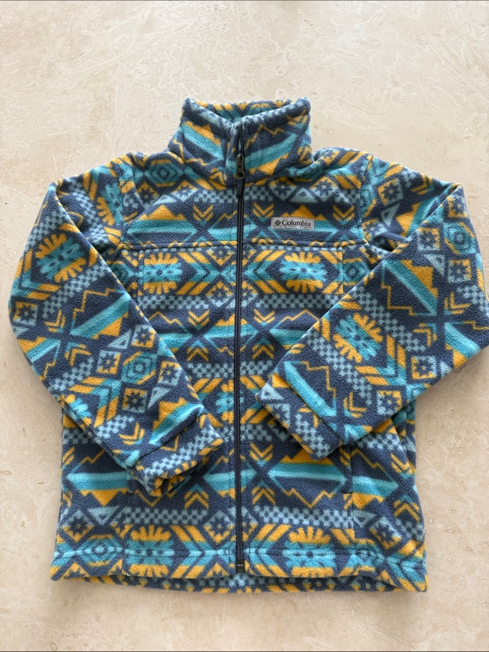 Columbia Kids blue, Yellow & navy Patterned Fleece Zip Jacket size 8
